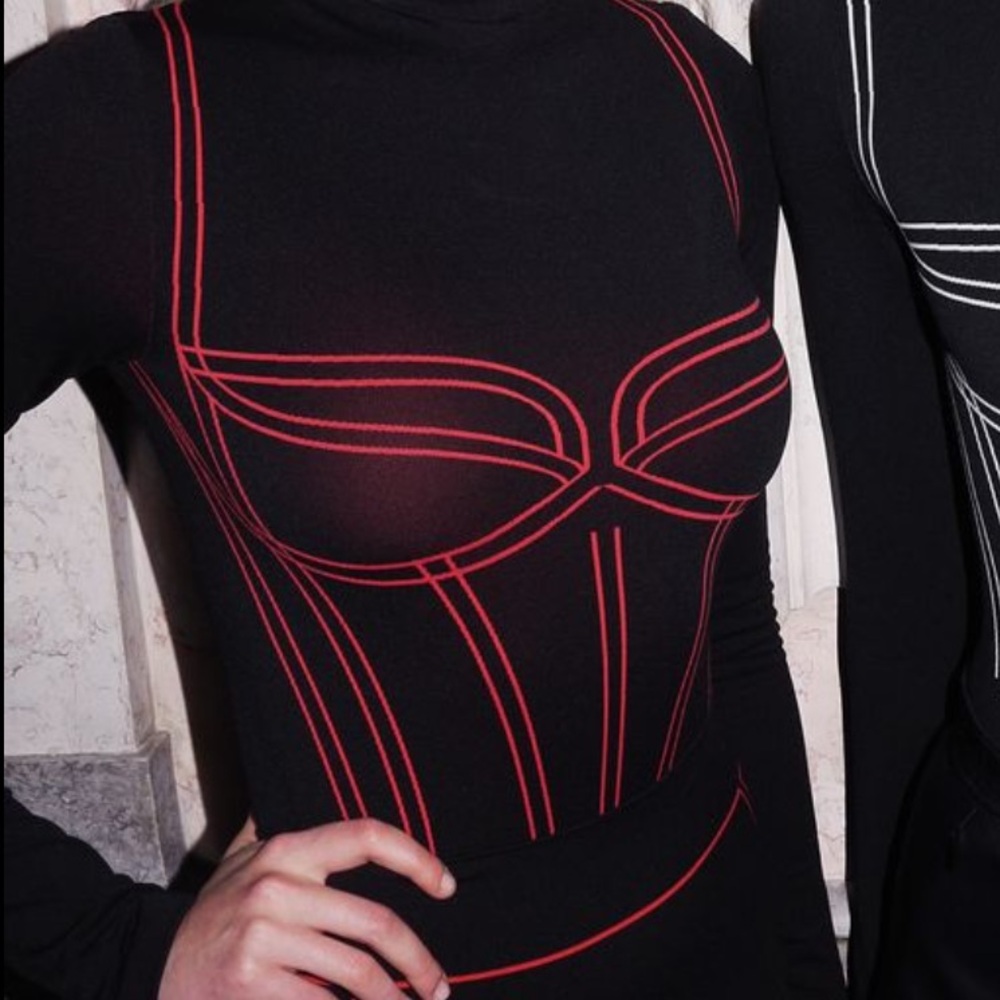 RARE New Without Tags Wolford Theresa Bodysuit in Red and Black